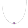 Grand 14k white gold 1.17 mm cable chain necklace featuring one 6 mm briolette cut bezel set amethyst