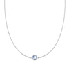 Grand 14k white gold 1.17 mm cable chain necklace featuring one 6 mm briolette cut bezel set aquamarine