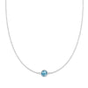Grand 14k white gold 1.17 mm cable chain necklace featuring one 6 mm briolette cut bezel set Nantucket blue topaz