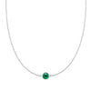Grand 14k white gold 1.17 mm cable chain necklace featuring one 6 mm briolette cut bezel set emerald