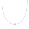 Grand 14k white gold 1.17 mm cable chain necklace featuring one 6 mm briolette cut bezel set pink opal