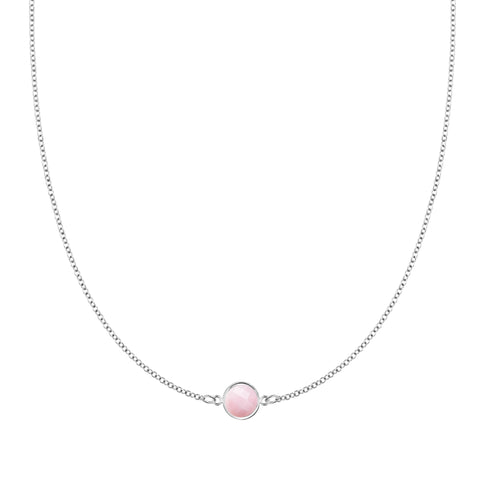 Grand 1 Pink Opal Necklace in 14k Gold (October) - White Gold