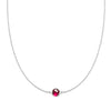 Grand 14k white gold 1.17 mm cable chain necklace featuring one 6 mm briolette cut bezel set ruby
