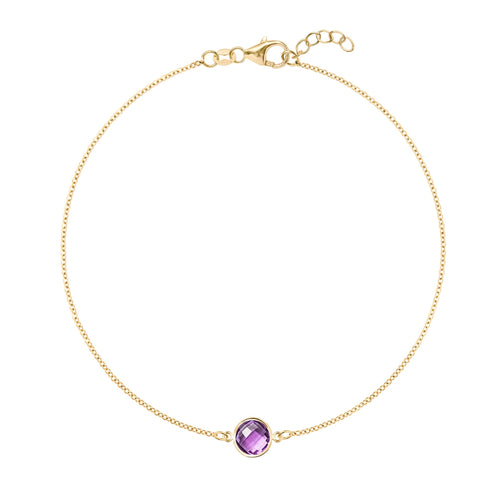 Grand 1.17 mm cable chain bracelet in 14k yellow gold featuring one 6 mm briolette cut bezel set amethyst - front view