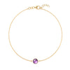 Grand 1.17 mm cable chain bracelet in 14k yellow gold featuring one 6 mm briolette cut bezel set amethyst - front view