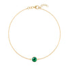 Grand 1.17 mm cable chain bracelet in 14k yellow gold featuring one 6 mm briolette cut bezel set emerald - front view