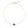 Grand 1.17 mm cable chain bracelet in 14k yellow gold featuring one 6 mm briolette cut bezel set ruby - front view