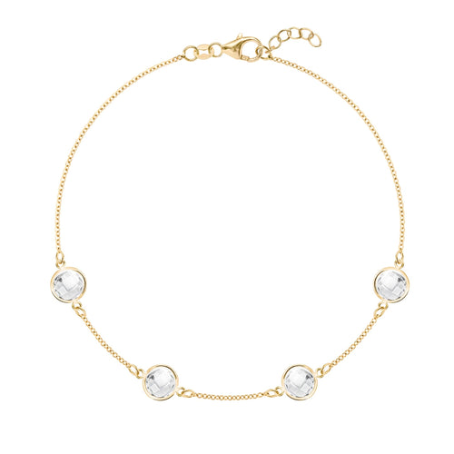 Grand 1.17 mm cable chain bracelet in 14k yellow gold featuring four 6 mm briolette cut bezel set gemstones - front view