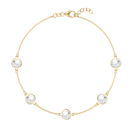 Grand 1.17 mm cable chain bracelet in 14k yellow gold featuring five 6 mm briolette cut bezel set gemstones - front view