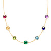 Grand 14k gold 1.17 mm cable chain necklace featuring seven 6 mm rainbow hued briolette cut bezel set gemstones - front view