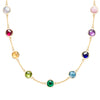 Grand 14k gold 1.17 mm cable chain necklace featuring nine 6 mm rainbow hued briolette cut bezel set gemstones - front view