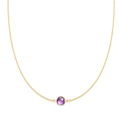 Grand 14k yellow gold 1.17 mm cable chain necklace featuring one 6 mm briolette cut bezel set amethyst - front view