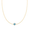 Grand 14k gold 1.17 mm cable chain necklace featuring one 6 mm briolette cut bezel set Nantucket blue topaz - front view
