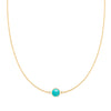 Grand 14k yellow gold 1.17 mm cable chain necklace featuring one 6 mm briolette cut bezel set turquoise - front view