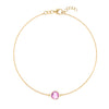 Grand 1.17 mm cable chain bracelet in 14k yellow gold featuring one 6 mm briolette cut bezel set pink sapphire - front view