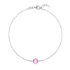 Grand 1.17 mm cable chain bracelet in 14k white gold featuring one 6 mm briolette cut bezel set pink sapphire
