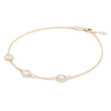 3 Grand 1.17 mm cable chain bracelet in 14k yellow gold featuring three briolette cut bezel set 6 mm gemstones - angled view