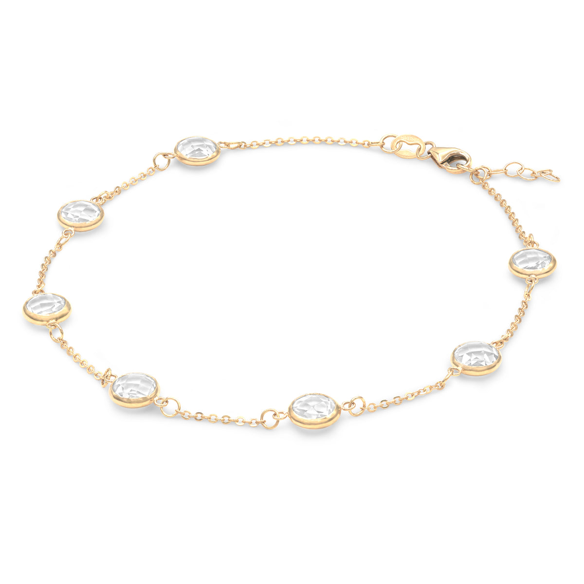 R Initial Bezel Chain Bracelet Adjustable Size 5.5 - 8 (Additional Sizes Available by request) / White Topaz / 24K Yellow Gold Vermeil
