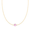 Grand 14k yellow gold 1.17 mm cable chain necklace featuring one 6 mm briolette cut bezel set pink sapphire - front view