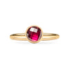 1.6 mm wide 14k yellow gold Grand ring featuring one 6 mm briolette cut bezel set ruby - front view