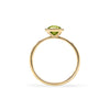 1.6 mm wide 14k yellow gold Grand ring featuring one 6 mm briolette cut bezel set peridot - standing view