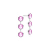 Pair of 14k white gold Grand stud earrings each featuring three 6 mm briolette cut bezel set pink sapphires