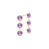 Pair of 14k yellow gold Grand stud earrings each featuring three 6 mm briolette cut bezel set amethysts - front view