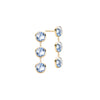 Pair of 14k yellow gold Grand stud earrings each featuring three 6 mm briolette cut bezel set aquamarines - front view