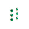 Pair of 14k yellow gold Grand stud earrings each featuring three 6 mm briolette cut bezel set emeralds - front view