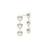 Pair of 14k yellow gold Grand stud earrings each featuring three 6 mm briolette cut bezel set moonstones - front view