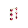 Pair of 14k yellow gold Grand stud earrings each featuring three 6 mm briolette cut bezel set rubies - front view