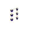 Pair of 14k yellow gold Grand stud earrings each featuring three 6 mm briolette cut bezel set sapphires - front view