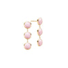 Pair of 14k yellow gold Grand stud earrings each featuring three 6 mm briolette cut bezel set pink opals - front view