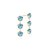 Pair of 14k gold Grand stud earrings each featuring three 6 mm briolette cut bezel set Nantucket blue topaz - front view