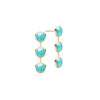 Pair of 14k yellow gold Grand stud earrings each featuring three 6 mm briolette cut bezel set turquoises - front view