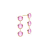 Pair of 14k yellow gold Grand stud earrings each featuring three 6 mm briolette cut bezel set pink sapphires - front view