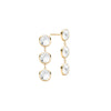Pair of 14k yellow gold Grand stud earrings each featuring three 6 mm briolette cut bezel set white topaz - front view
