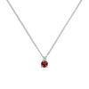 Greenwich cable chain necklace featuring one 4 mm round cut garnet and one 2.1 mm diamond bezel set in 14k white gold