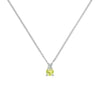 Greenwich cable chain necklace featuring one 4 mm round cut peridot and one 2.1 mm diamond bezel set in 14k white gold