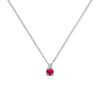 Greenwich cable chain necklace featuring one 4 mm faceted round cut ruby and one 2.1 mm diamond bezel set in 14k white gold
