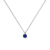 Greenwich cable chain necklace featuring one 4 mm round cut sapphire and one 2.1 mm diamond bezel set in 14k white gold