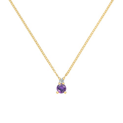 Greenwich Solitaire Amethyst & Diamond Necklace in 14k Gold (February)
