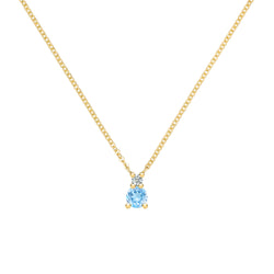 Greenwich Solitaire Nantucket Blue Topaz & Diamond Necklace in 14k Gold (December)