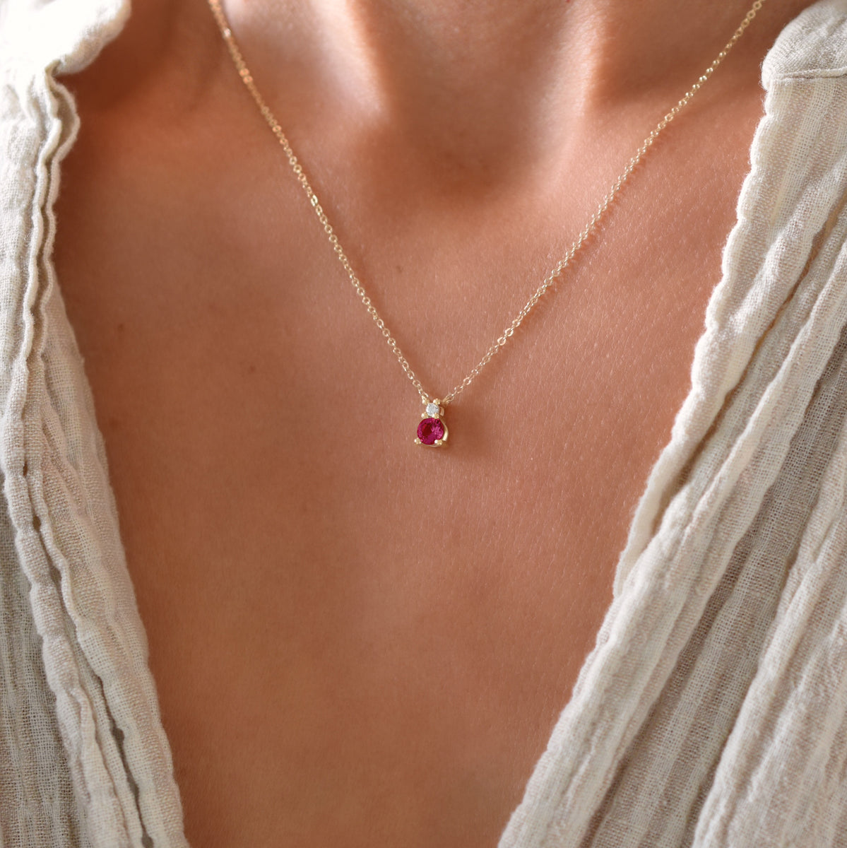 Lab Ruby Necklace in Platinum Lab Ruby 16 inch Pendant