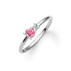 Greenwich ring featuring one 4 mm faceted round cut pink tourmalines & one 2.1 mm diamond prong set in 14k white gold
