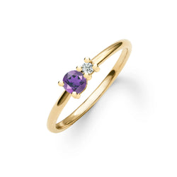 Greenwich Solitaire Amethyst & Diamond Ring in 14k Gold (February)