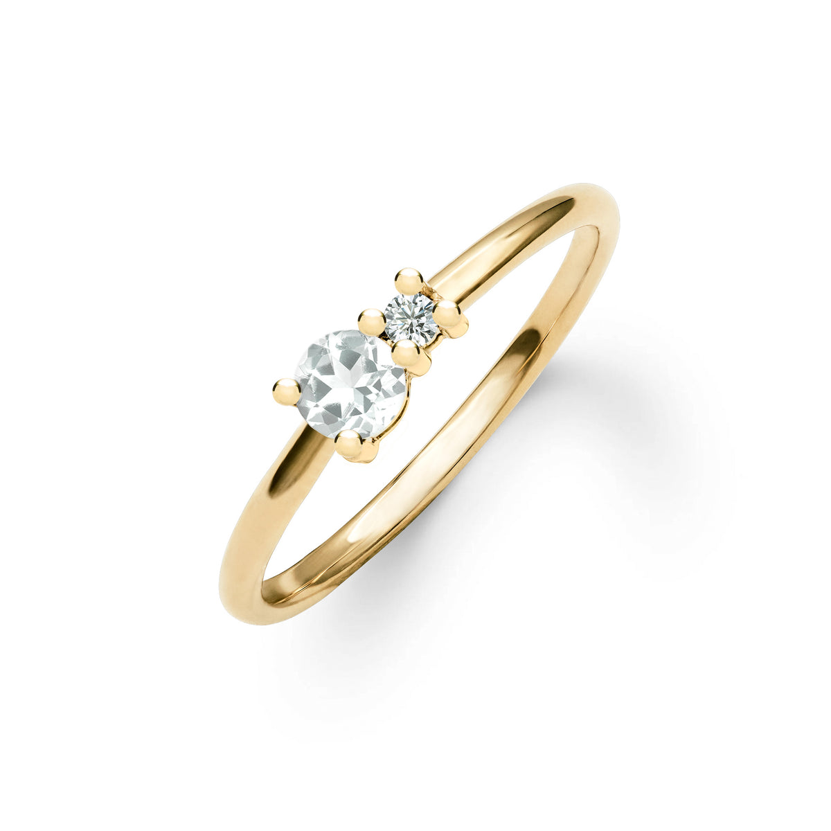 2mm Round Cut Diamond Ring in 14K Solid Gold, 0.03 Carat F-G White Dia