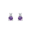 Pair of 14k white gold Greenwich 1 Birthstone earrings each featuring one 4 mm amethyst and one 2.1 mm diamond