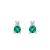 Pair of 14k white gold Greenwich 1 Birthstone earrings each featuring one 4 mm emerald and one 2.1 mm diamond