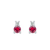 Pair of 14k white gold Greenwich 1 Birthstone earrings each featuring one 4 mm ruby and one 2.1 mm diamond